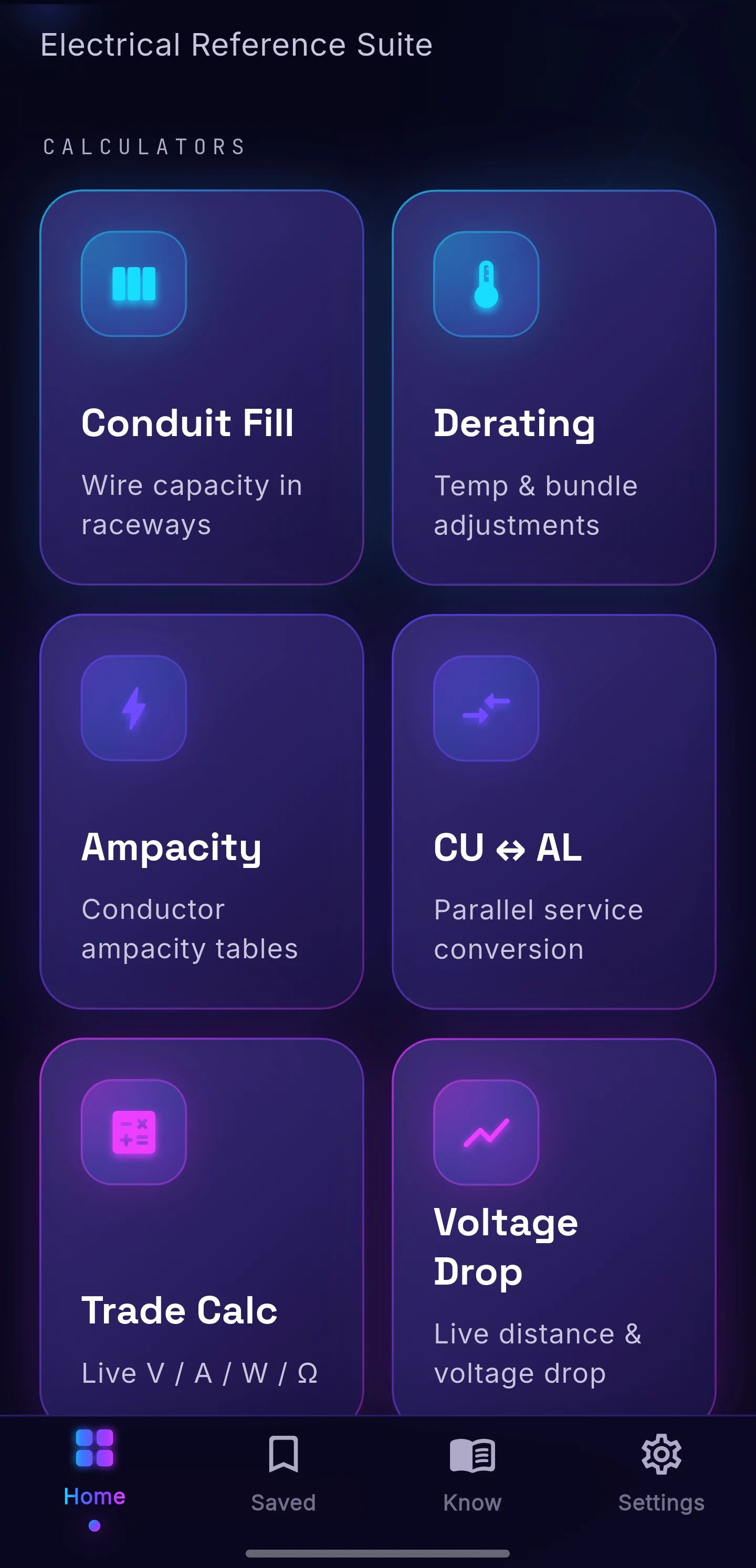 Real VOLTS app home screen